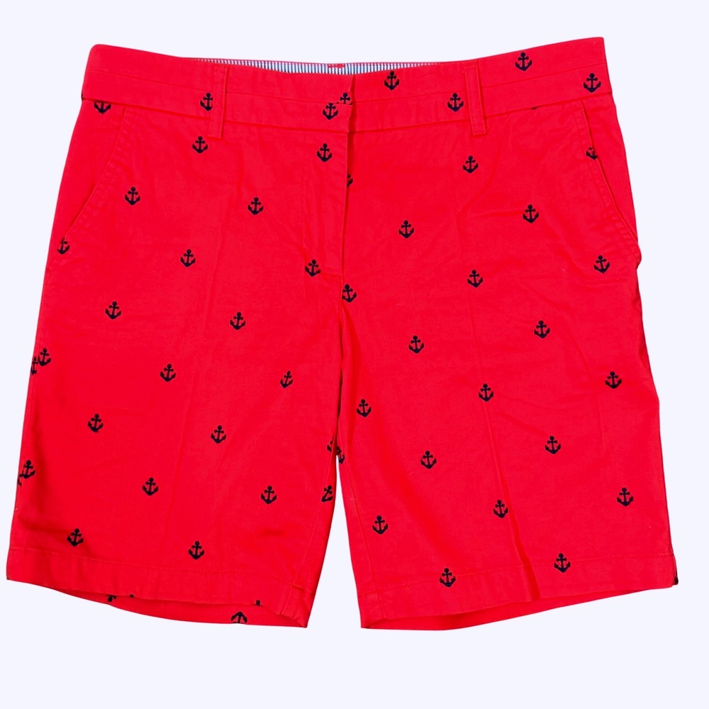 Coastal Nautical Red Embroidered Anchor Chino Shorts (8) Summer Bermuda Classic